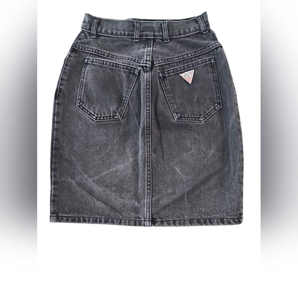 Guess By Georges Marciano Women's Vintage Black Washed Denim Skirt Size 27 - Picture 2 of 5